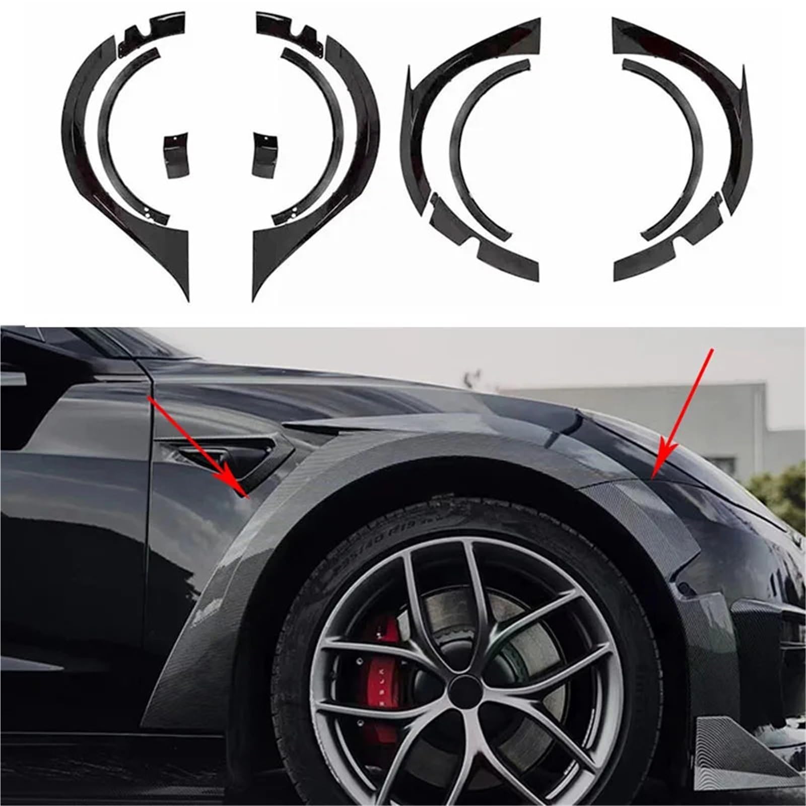 Kompatibel mit Tesla Model 3 2019–2023 ABS-Karosserie-Kits, Zubehör, breiter Karosserie-Rad-Augenbrauenschutz, Rad-Kotflügelverlängerung(ABS Carbon Look) von NROVENMIL
