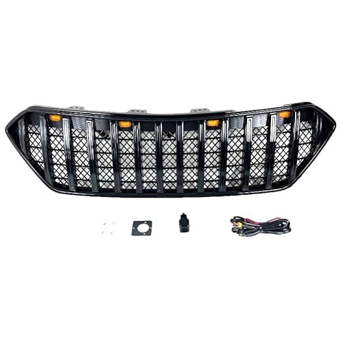 Kühlergrill mit Licht, Autoteile, Chrom-Renngrill, kompatibel mit 2016–2019 Hyundai Santa Fe Grill(Black with lights) von NROVENMIL