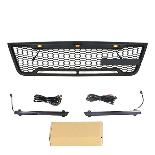 Kühlergrill mit Lichtleiste, kompatibel mit Ford E150 E250 E350 2003–2007, schwarzer Renngrill(With light bar) von NROVENMIL