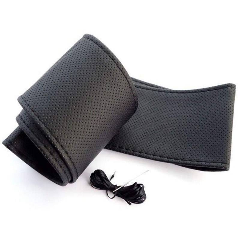 NSGJUYT Lenkradabdeckung 1 Set Schwarz DIY 37-38cm Auto-Lenkrad-Lederbezüge for Steuerrad Fall mit Nadel und Faden Car Styling von NSGJUYT
