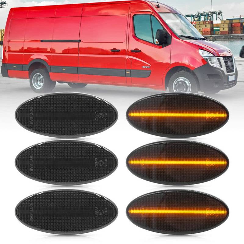 6 Stück LED Seitenmarkierungsleuchten Seitenblinker Kompatibel Mit Re/nault Master 3, Nissan NV400 X62 X62B, Opel Movano 2 Van X62 - Seitenblinkerlicht Rauchglas von NSLUMO
