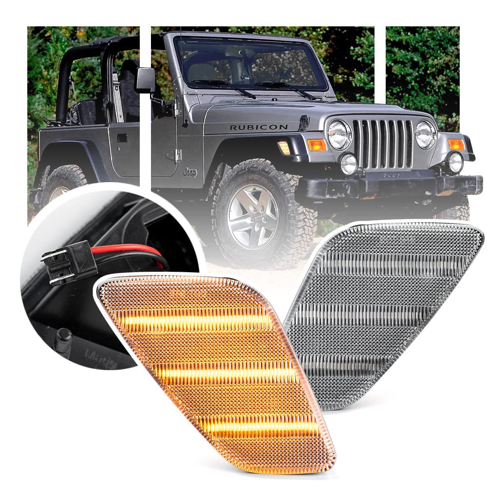 NSLUMO 2 STÜCKE Led Kotflügel Seitenblinker für Je.ep Wrangler TJ 1997-2006 Klare Linse Gelbe Led Seitenmarkierung Frontstoßstange Licht Blinker Blinker Lampe 55155628AC NSLUMO 2 STÜCKE Led Kotflügel Seitenblinker für Je.ep Wrangler TJ 1997-2006 Klare Linse Gelbe Led Seitenmarkierung Frontstoßstange Licht Blinker Blinker Lampe 55155628AC von NSLUMO
