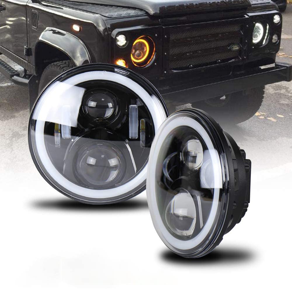 NSLUMO 2 Stueke Defender LED Fahrscheinwerfer 7 Zoll Weiß Fernlicht Halo Ring Winkel Augen Blinker Projektor Licht Für Defender 90 110 Scheinwerfer von NSLUMO