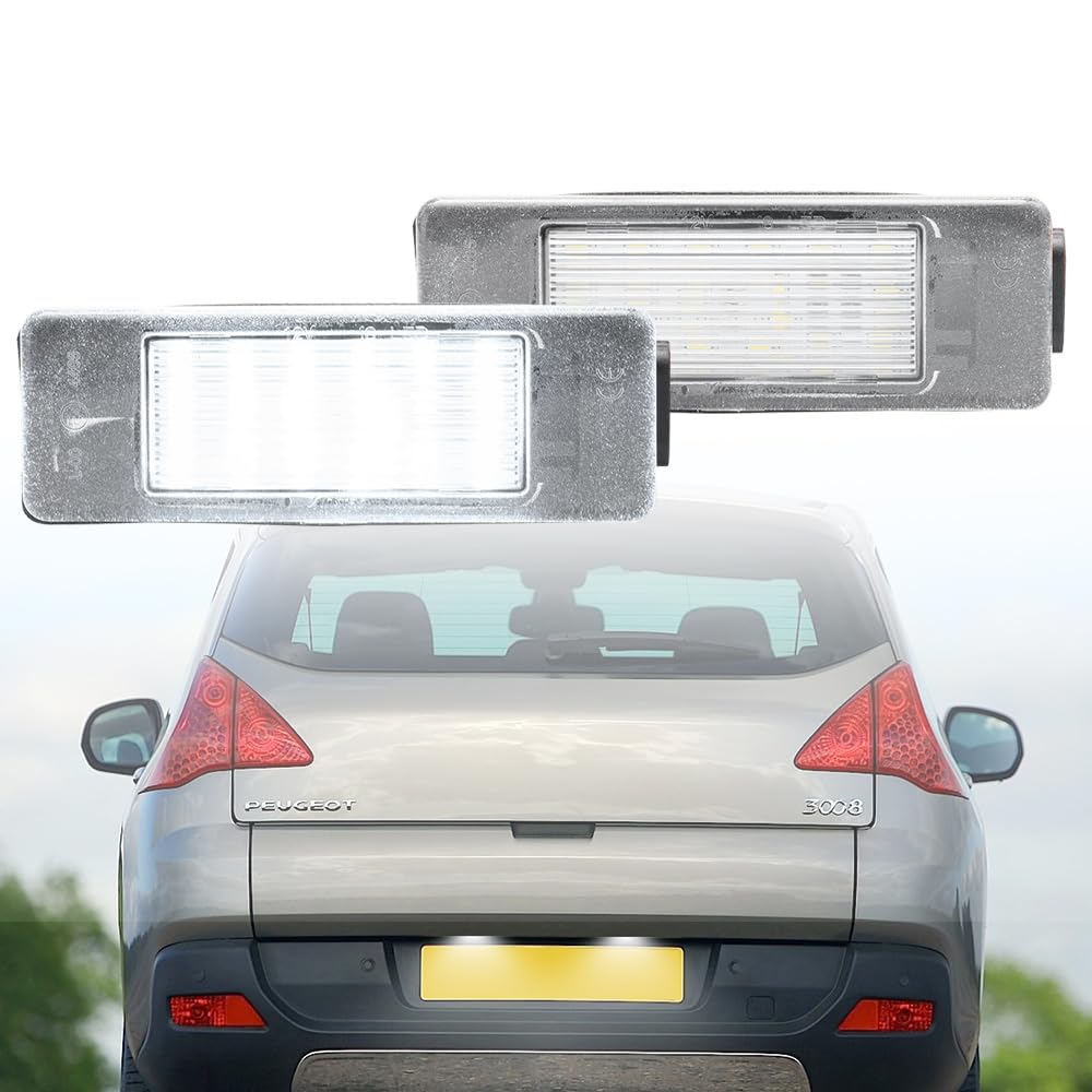 NSLUMO 2X SMD LED Kennzeichenbeleuchtung kompatibel mit Peugeot 308 3008 207 CC 407 508 1007 RCZ Scheunentormodelle LED-Kennzeichenbeleuchtung Auto-Parkleuchte E-Prüfzeichen von NSLUMO