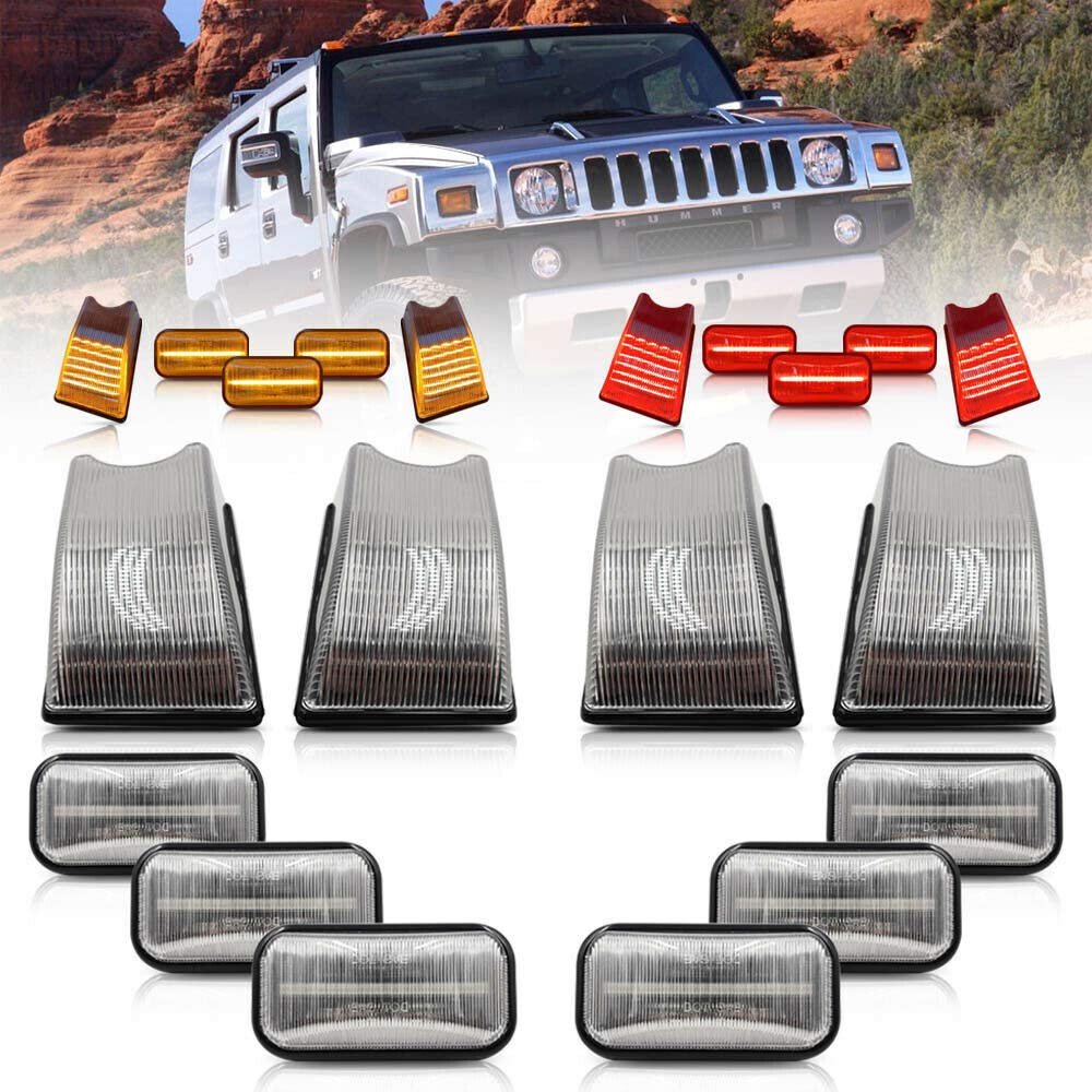 NSLUMO Kabinendach Clearance Light Kit 10 Stueck Für 2003-2009 H2 SUT Klare Linse Bernstein/Rot LED-Licht, Ersetzen Sie OEM-Halogenlampen mit Roter Bernsteinlinsen NSLUMO Kabinendach Clearance Light Kit 10 Stueck Für 2003-2009 H2 SUT Klare Linse Bernstein/Rot LED-Licht, Ersetzen Sie OEM-Halogenlampen mit Roter Bernsteinlinsen von NSLUMO