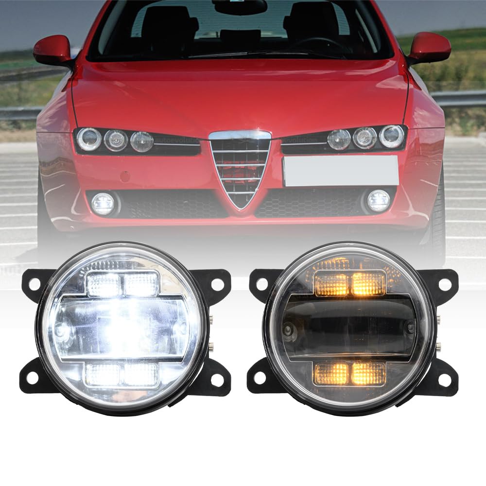 NSLUMO LED-Nebelscheinwerfer DRL Tagfahrlicht für Alfa Romeo 159 Giulia Stelvio Frontstoßstange Nebelscheinwerfer Reflektoren Montage Blinker DLR-Lauflicht 2 Stück klare Linse von NSLUMO