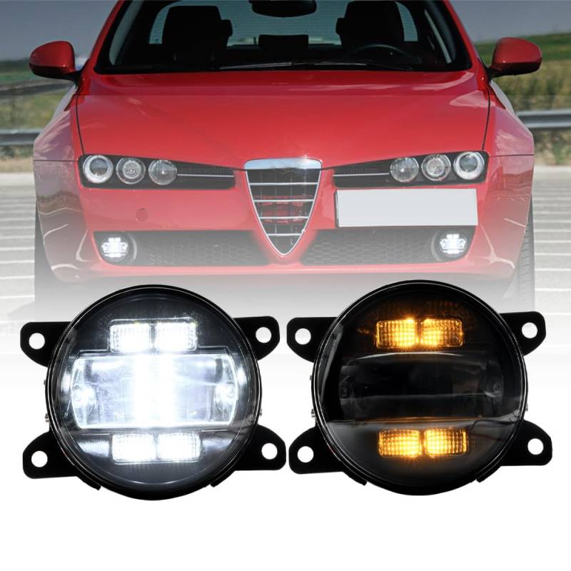 NSLUMO LED-Nebelscheinwerfer DRL Tagfahrlicht für Alfa Romeo 159 Giulia Stelvio Frontstoßstange Nebelscheinwerfer Reflektoren Montage Blinker DLR-Lauflicht 2 Stück klare Linse von NSLUMO