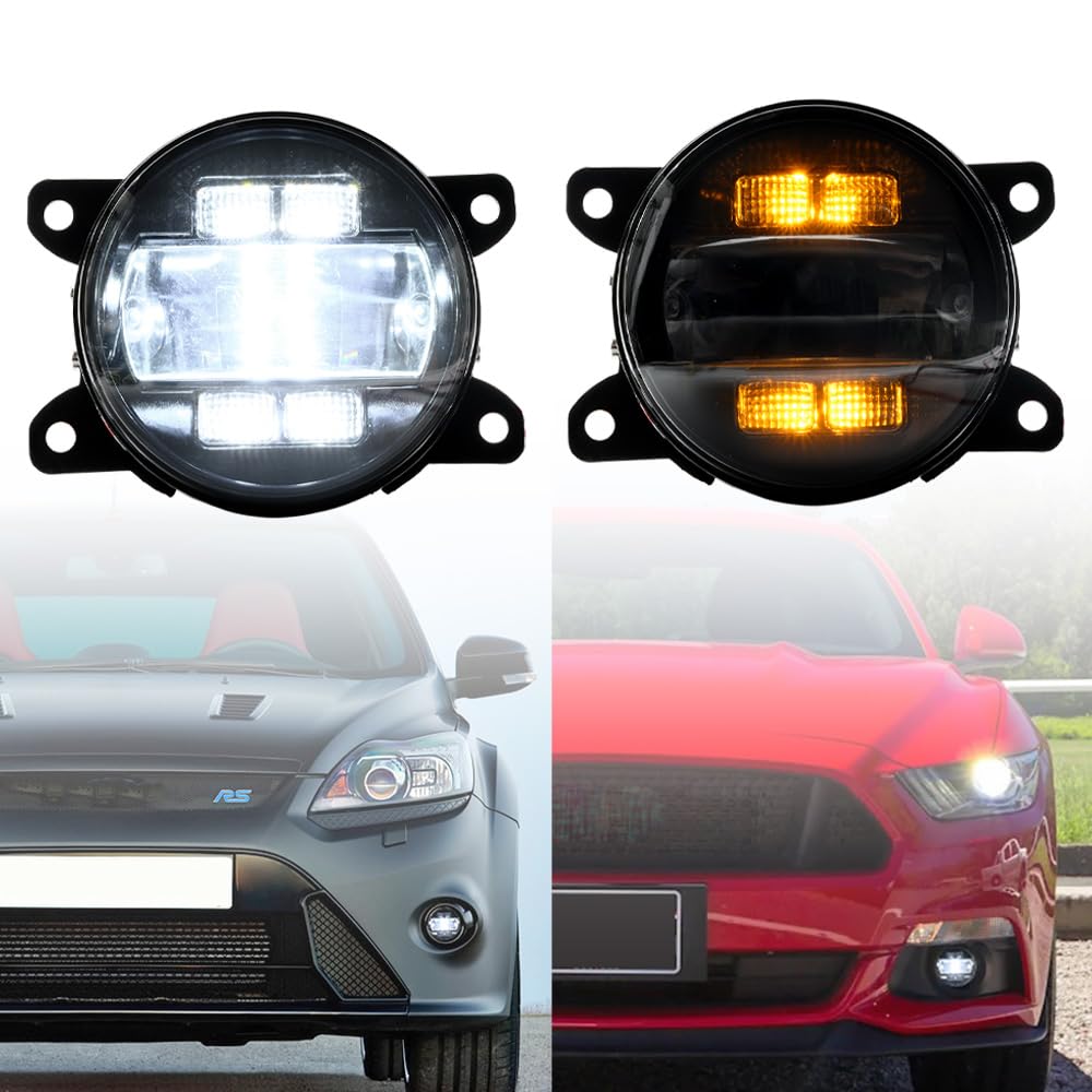 NSLUMO LED-Nebelscheinwerfer DRL Tagfahrlicht für Fo.rd Focus Fiesta Mondeo Mustang Frontstoßstange Nebelscheinwerfer Reflektoren Blinker DLR-Lauflicht 2 Stück Geräucherte Linse von NSLUMO