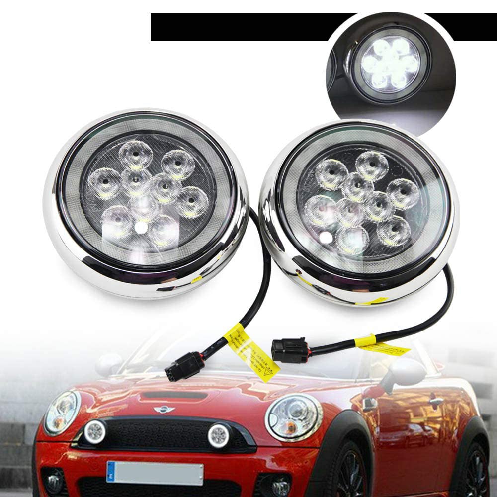 NSLUMO Led Rallye Licht für Mi-Ni-Cooper R55 R56 R57 R58 R60 R61 F56 Fahrlicht mit Halo Ring Angel Eyes E4 Chrom Shell 2 Stuecke von NSLUMO