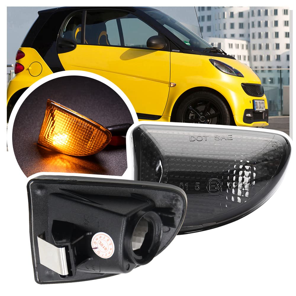 NSLUMO Seitenblinkergehäuse für Smart Fortwo 451 MK1 MK2 2007-2015 2X Rauchglas-Blinker-Repeater-Licht Seitenmarkierungs-Blinker von NSLUMO