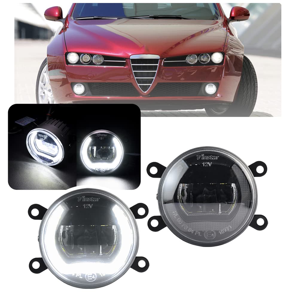 Nslumo LED Nebelscheinwerfer DRL Tagfahrlicht kompatibel mit Alfa Romeo 159 Brera Spider 2005 2006 2007 2008 LED Halo Ring Fahrlicht DLR Licht E4 zugelassen 2ST von NSLUMO