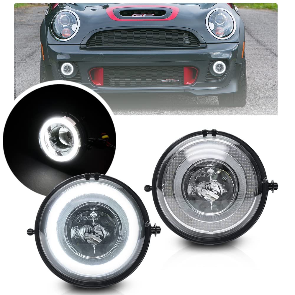 Nslumo LED Nebelscheinwerfer DRL Tagfahrlicht kompatibel mit Mini Cooper R55 R56 R57 R58 R59 R60 R61 LED Halo Ring Fahrlicht DLR Licht E4 geprüft 2ST von NSLUMO