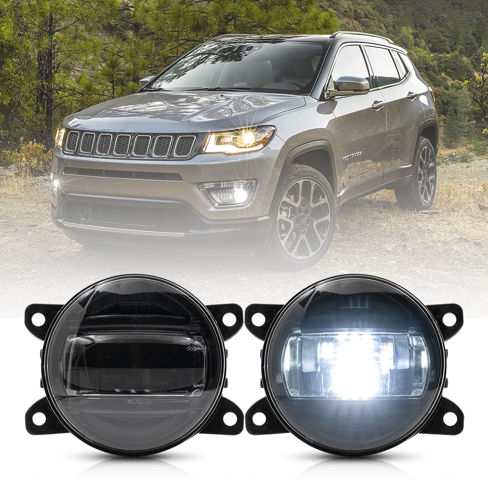 NSLUMO LED-Nebelscheinwerfer für Jeep Compass 2017-2021 Weiß 3,5 Zoll LED Frontstoßstange Nebelscheinwerfer 2 teiliges schwarzes Len Kit von NSLUMO