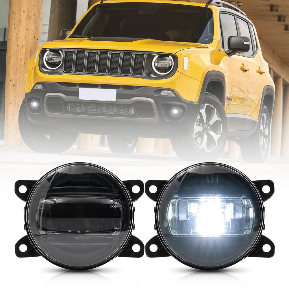 NSLUMO LED-Nebelscheinwerfer für Jeep Renegade (BU) 2014.09-2021 Weiß 3,5 Zoll LED-Frontstoßstange Nebelscheinwerfer 2 teiliges schwarzes Len Kit von NSLUMO