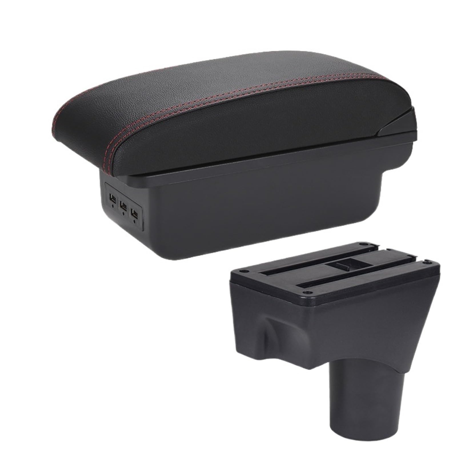 Shuogoufeng Store Kompatibel mit Sunny Armlehnenbox Kompatibel mit March Kompatibel mit Micra K13 Auto-Armlehnenarm-Aufbewahrungsbox Nachrüstteile Autozubehör 2010-2022(B1 Black red 3USB) von NTBLKCFR