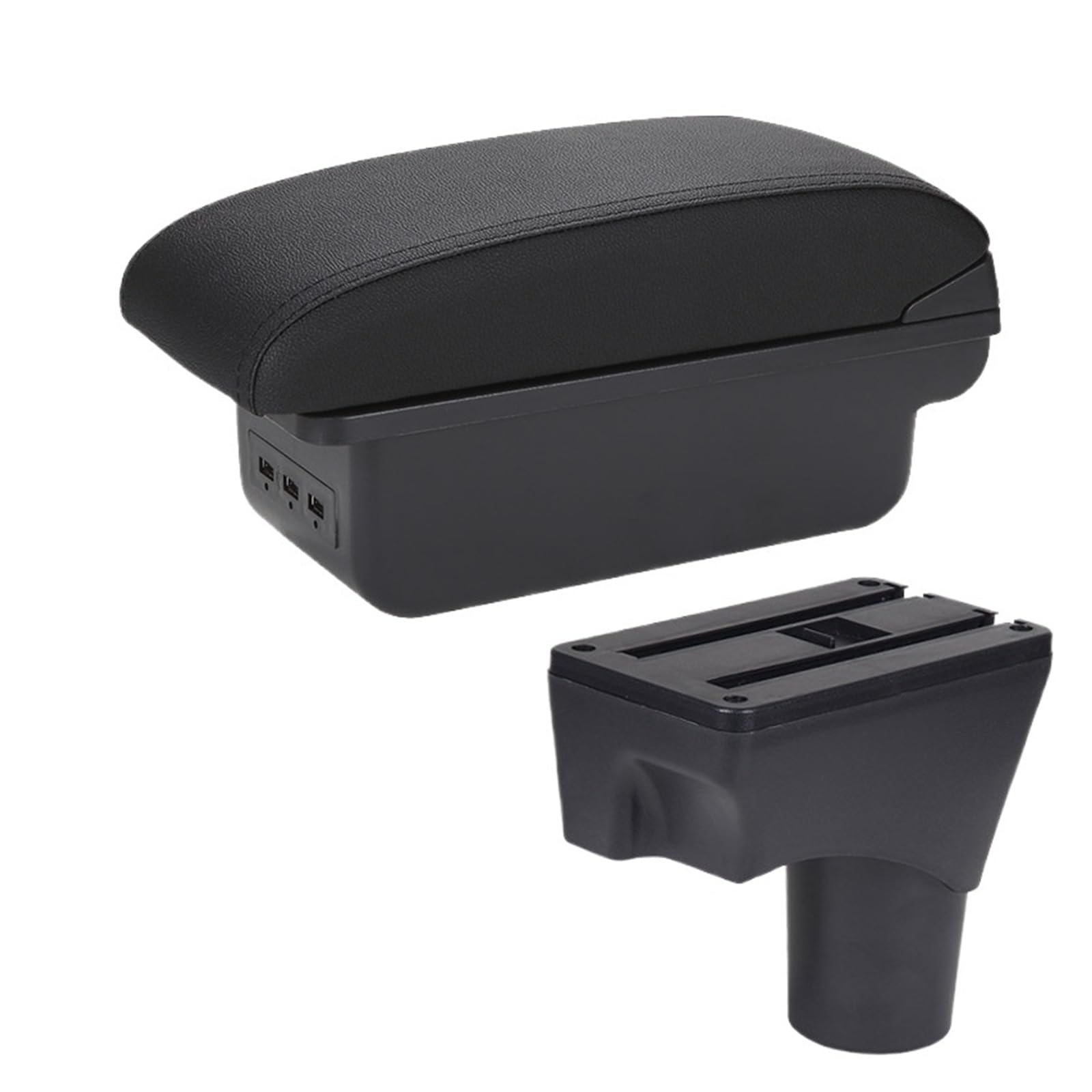 Shuogoufeng Store Kompatibel mit Sunny Armlehnenbox Kompatibel mit March Kompatibel mit Micra K13 Auto-Armlehnenarm-Aufbewahrungsbox Nachrüstteile Autozubehör 2010-2022(B2 Black line 3USB) von NTBLKCFR