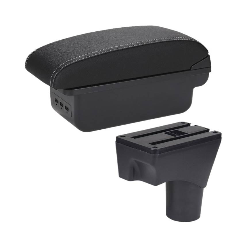Shuogoufeng Store Kompatibel mit Sunny Armlehnenbox Kompatibel mit March Kompatibel mit Micra K13 Auto-Armlehnenarm-Aufbewahrungsbox Nachrüstteile Autozubehör 2010-2022(B3 Black white 3USB) von NTBLKCFR
