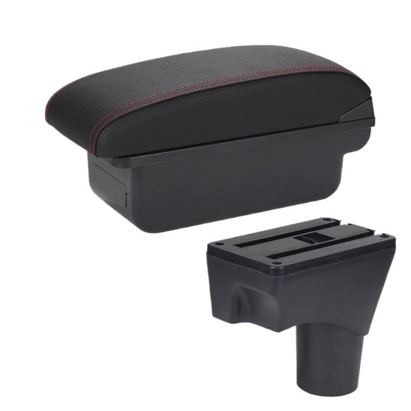 Shuogoufeng Store Kompatibel mit Sunny Armlehnenbox Kompatibel mit March Kompatibel mit Micra K13 Auto-Armlehnenarm-Aufbewahrungsbox Nachrüstteile Autozubehör 2010-2022(C1 Black red NO USB) von NTBLKCFR