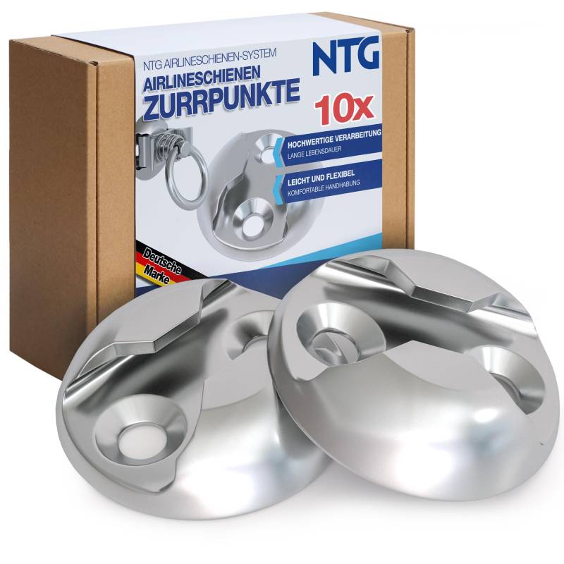 NTG 10 x Airlineschiene Zurrpunkt Zurrplatte für einfach Fitting, runde Form Ladungssicherung aus Aluminium - Zuverlässige Sicherung Ihrer Ladung beim Transport! von NTG