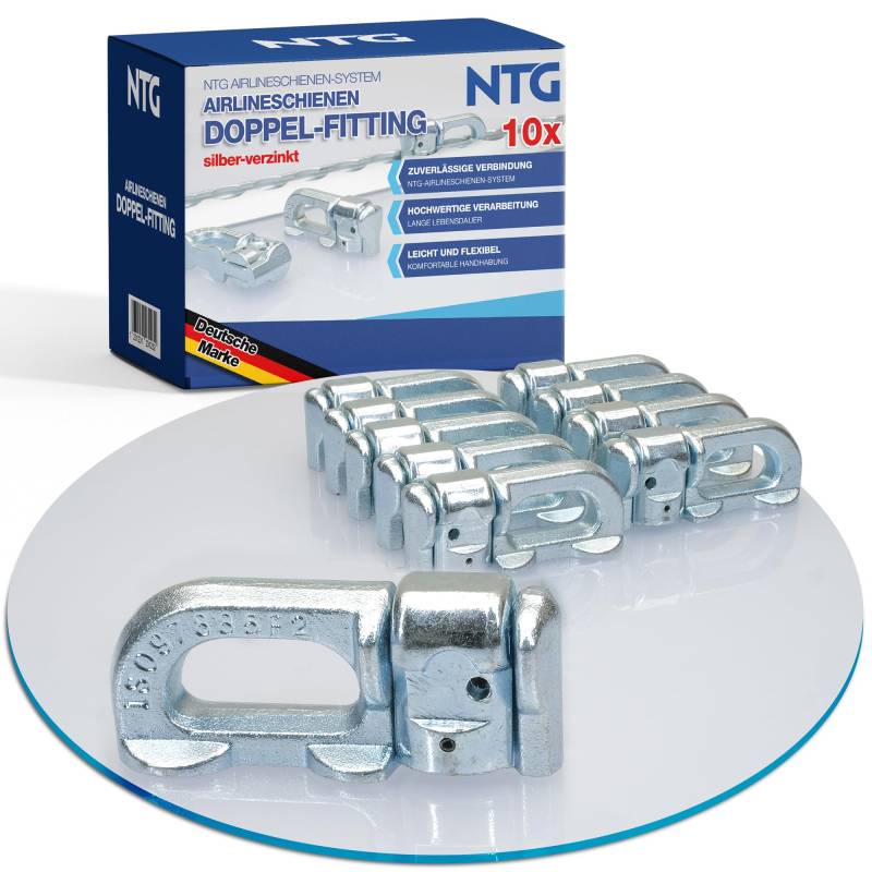 NTG 10 Stück | Doppel Fitting für Airlineschiene | verzinkt | Double Stud | ohne Ring| Zurrschiene | Endbeschlag von NTG