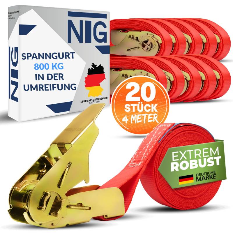 NTG 4-20 Stück | 800kg | 4m und 6m | Spanngurte mit Ratsche | einteilig | 1 teilig | Ratschengurte | TÜV/GS geprüft | Zurrgurte | 25mm | 800 daN | 0,8t (20 Stück 4 Meter) von NTG