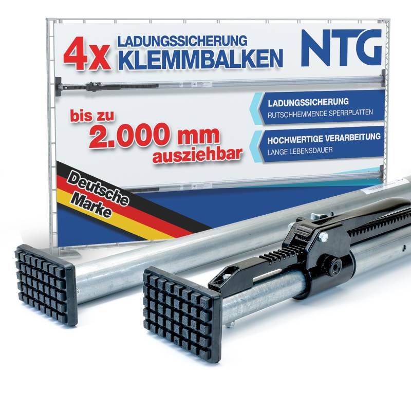 4 x Klemmbalken Sperrbalken, Sperrlatte, Alu, 1630-2000 mm, Ladungssicherung und Transportsicherung für PKW LKW Anhänger Camper und Transporter von NTG