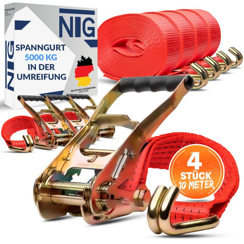 4 Stück Spanngurte je Länge 10m belastbar bis 5000 kg | TÜV/GS geprüft | zweiteilig | Breite 50mm | nach DIN EN 12195-2 | LKW | Ladungssicherung von NTG