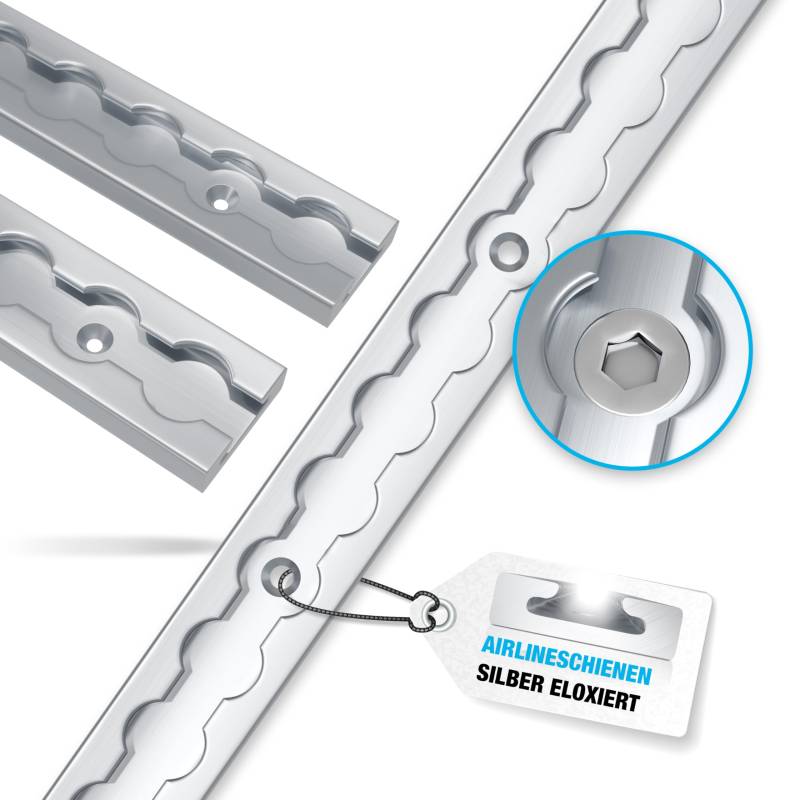 NTG Aluminium Airlineschienen Set eckige Form 1-20 Meter - eckige Airlineschiene zur Ladungssicherung - Gebohrt & Eloxiert- Zurrleiste / 1 Meter & 2 Meter (4 Meter (2 x 2 Meter)) von NTG