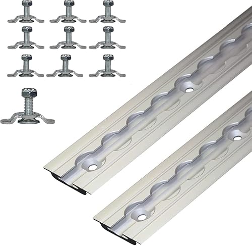 NTG 2 x 2 m Alu Airlineschiene, zum Einlassen, versenkbar als Bodenprofil 2m 1975mm -Sparset- m. 10x Schraubfitting | Ladungssicherung für LKWs und Wohnmobile | Gebohrte Zurrschiene | Silber eloxiert von NTG