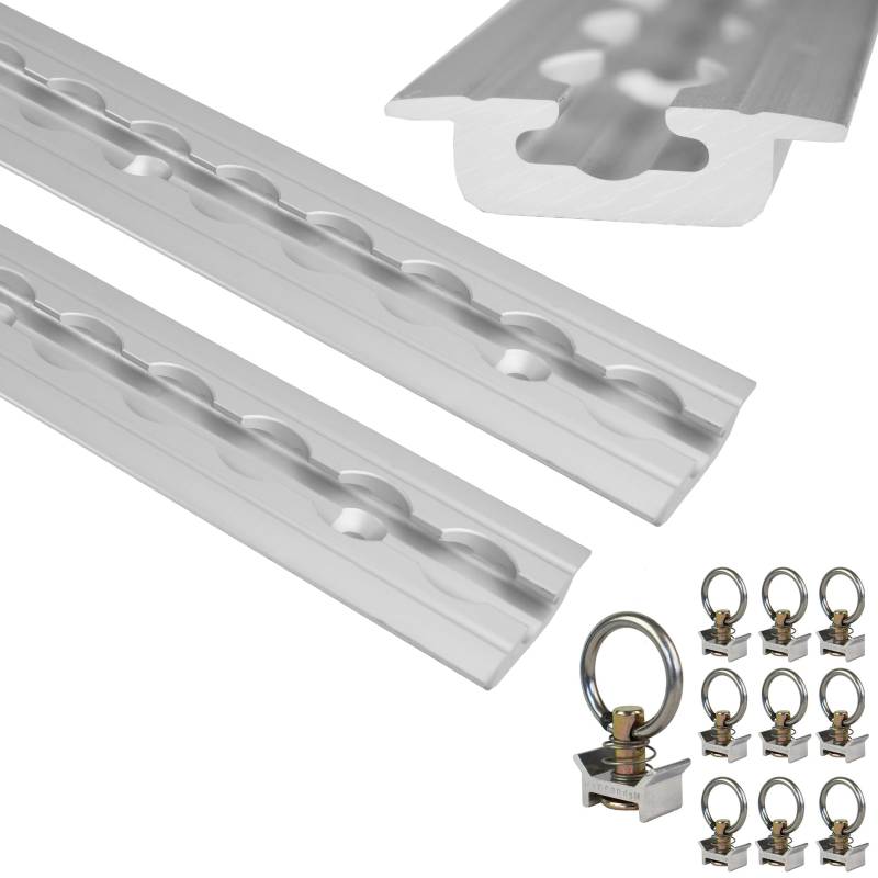 NTG 2 x 2 m Alu Airlineschiene, zum Einlassen, versenkbar als Bodenprofil mit Bohrungen 2m 1975mm -Sparset- mit 10x Alufitting von NTG