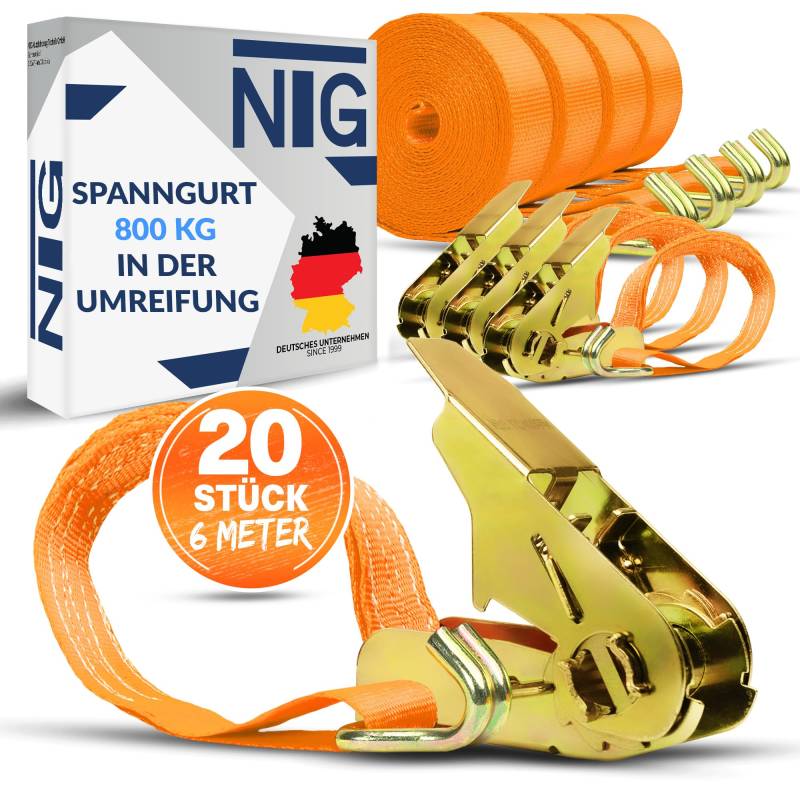 NTG Spanngurte mit Ratsche | 2, 4, 6, 8, 10 oder 20 Stück | 800 kg | 4m | 2 teilig | TÜV/GS geprüft | zweiteilig mit Haken | Ratschengurt | Zurrgurte | 25mm | 0,8 t (20 Stück) von NTG
