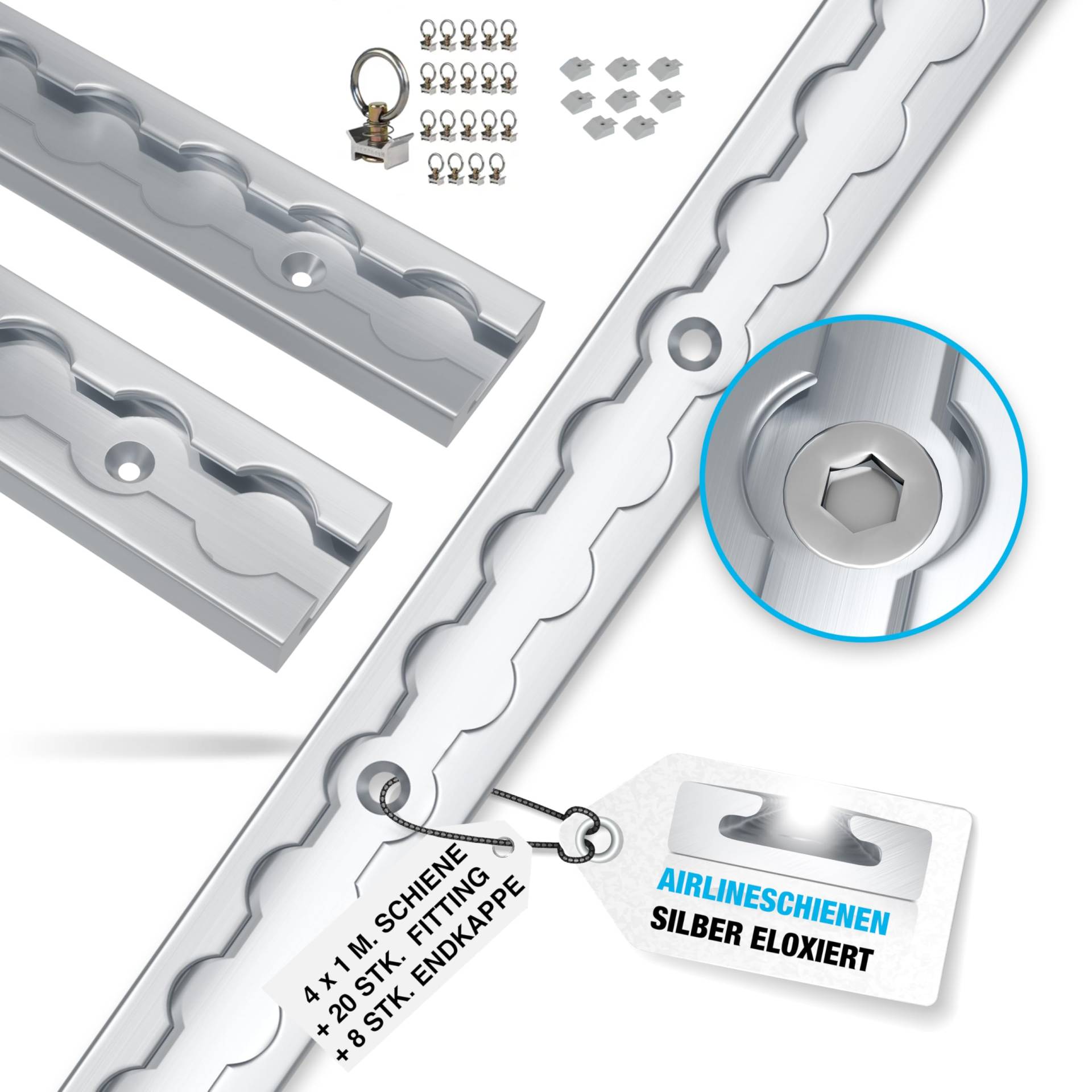 NTG 4 x 1 m Alu Airlineschiene Zurrschiene eckig, mit Bohrungen 1m 1000mm | Starter Set | Ladungssicherung für LKWs und Wohnmobile | Gebohrte Zurrschiene | Silber eloxiert NTG 4 x 1 m Alu Airlineschiene Zurrschiene eckig, mit Bohrungen 1m 1000mm | Starter Set | Ladungssicherung für LKWs und Wohnmobile | Gebohrte Zurrschiene | Silber eloxiert von NTG