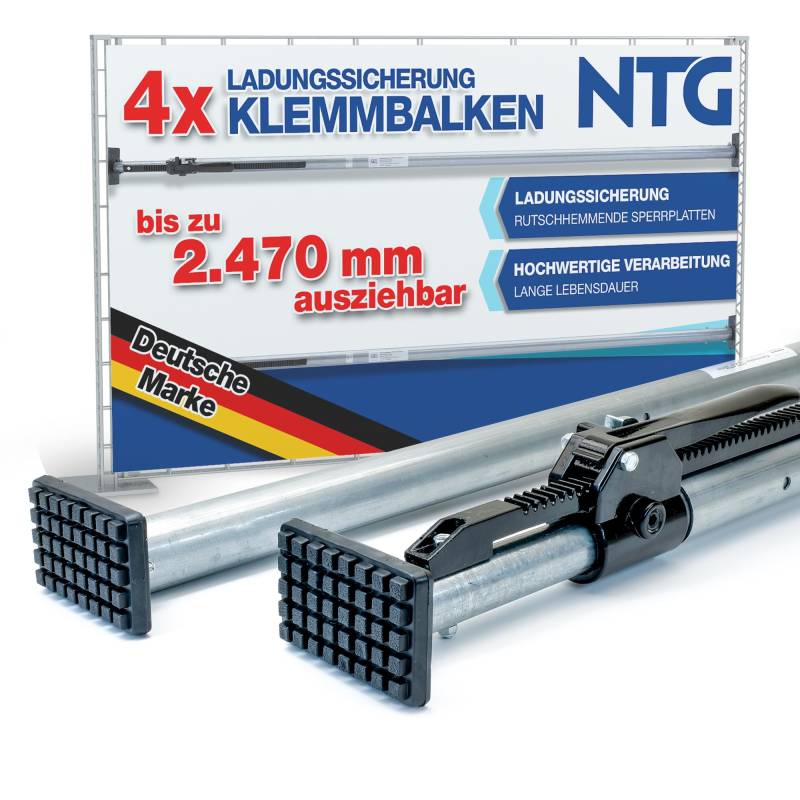 4 x Klemmbalken, Sperrbalken, Sperrlatte, Alu, LKW, 2100-2470 mm Ladungssicherung und Transportsicherung für PKW LKW Anhänger Camper und Transporter von NTG