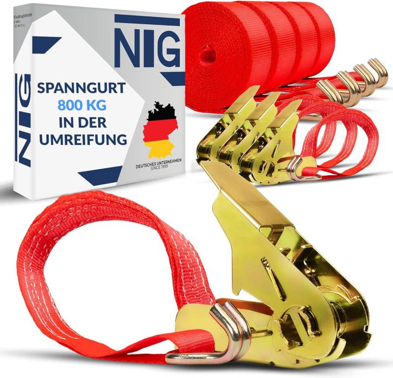NTG Spanngurte mit Ratsche - 6m Länge - 8 Stück - 800 kg Belastbarkeit - 2 teilig - TÜV GS Geprüft und gemäß DIN EN 12195-2 - Sichere Ladungssicherung für Transporte - Robust und Wetterfest von NTG