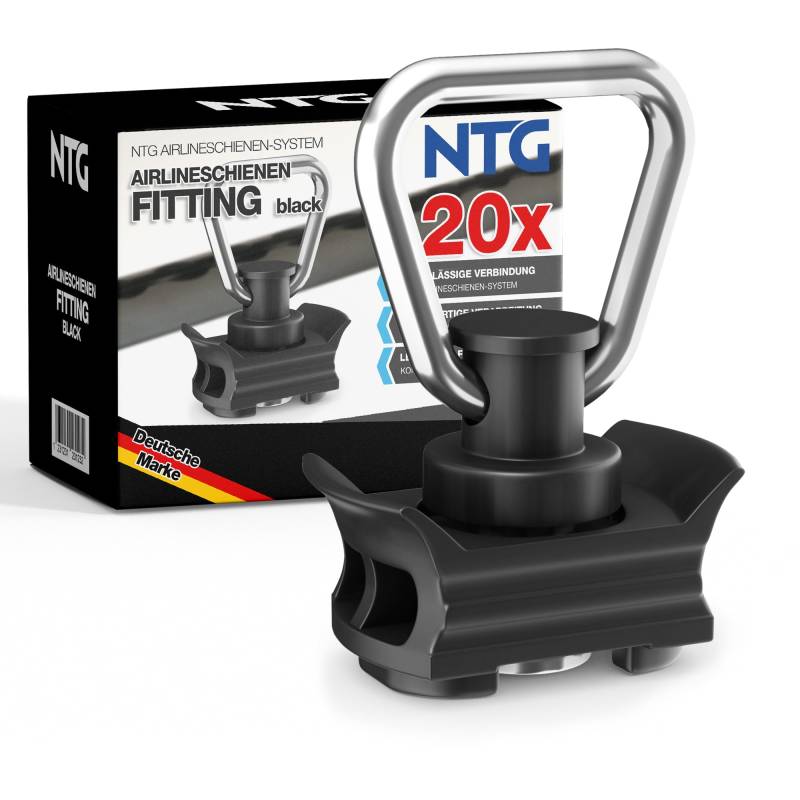 NTG Airlineschiene Fitting aus Kunststoff (20 Stück) | Airline Fitting mit 1000kg Bruchlast in Schwarz | Einfachendbeschlag für Zurrschienen | Flugösen zur Ladungssicherung in Anhänger & PKW von NTG