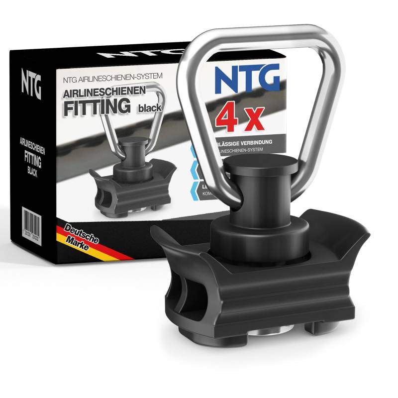 NTG Airlineschiene Fitting aus Kunststoff (4 Stück) | Airline Fitting mit 1000kg Bruchlast in Schwarz | Einfachendbeschlag für Zurrschienen | Flugösen zur Ladungssicherung in Anhänger & PKW von NTG