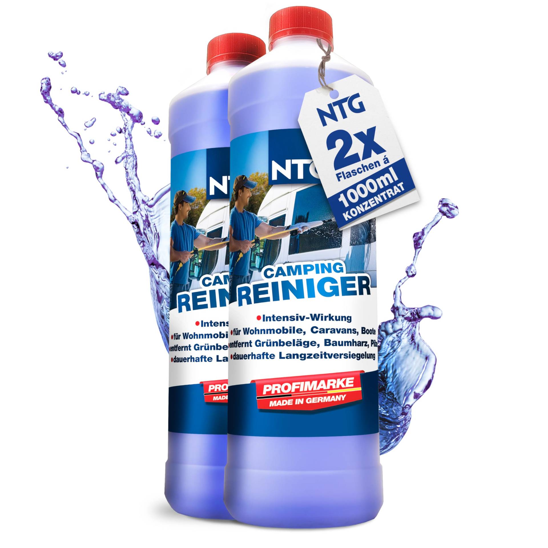 NTG Caravan und Wohnmobil Reiniger High Power Cleaner (1000 ml) für Außenreinigung – Effektiv gegen Regenstreifen, Schmutz und Flecken – Wohnwagen Pflege, Fensterreiniger, Versiegelung (2l (2er Pack)) von NTG