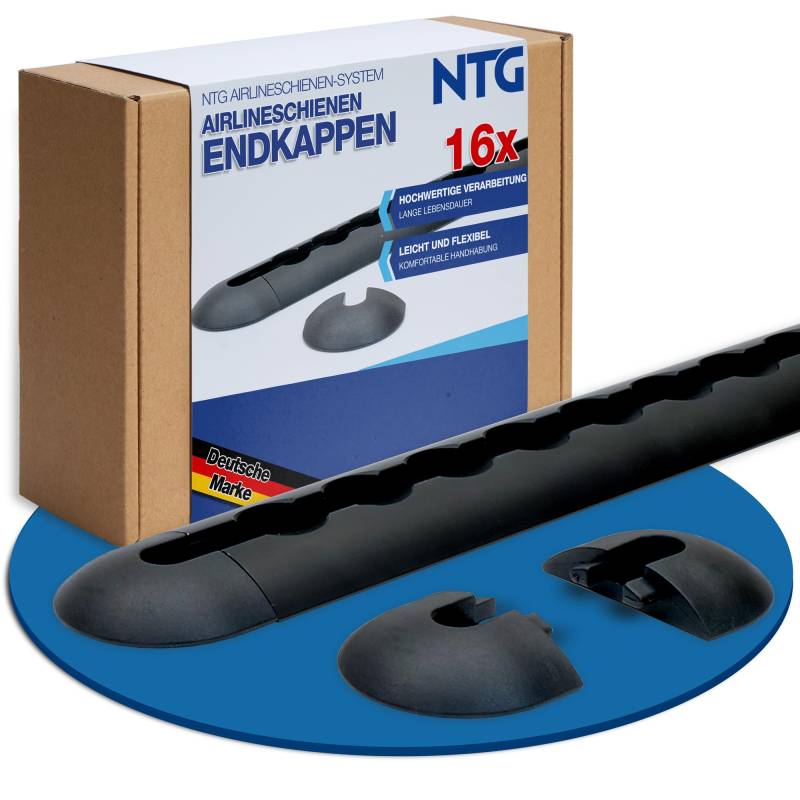 NTG Endkappe für Airlineschiene schwarz Blackline (16 Stück) | halbrunde Form | Einsteckkappe für Airlineschiene | Endkappe Airlineschiene | aus Kunststoff | Verschiedene Mengen von NTG
