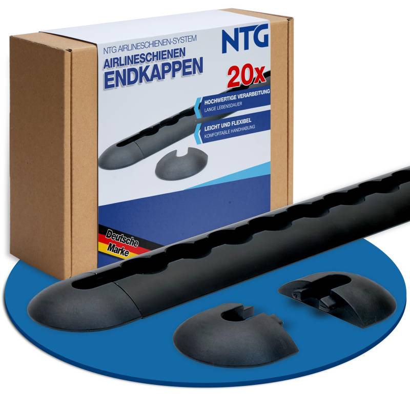 NTG Endkappe für Airlineschiene schwarz Blackline (20 Stück) | halbrunde Form | Einsteckkappe für Airlineschiene | Endkappe Airlineschiene | aus Kunststoff | Verschiedene Mengen von NTG