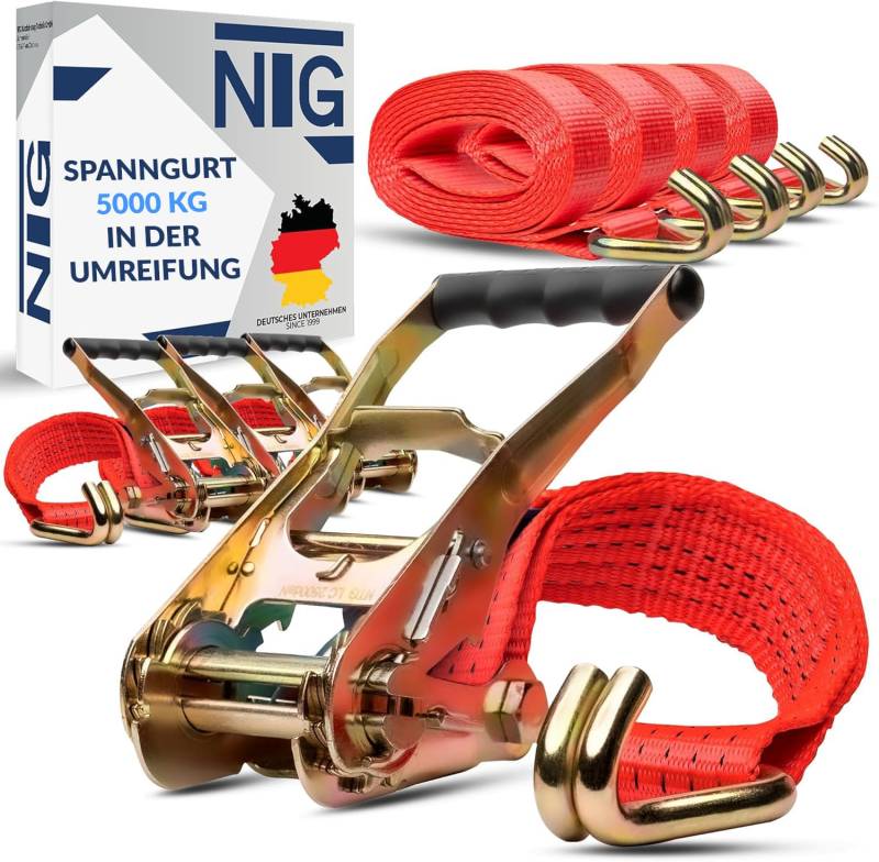 NTG Spanngurt je Länge 10m belastbar bis 5000 kg | TÜV/GS geprüft | zweiteilig | Breite 50mm | nach DIN EN 12195-2 | LKW | Ladungssicherung von NTG