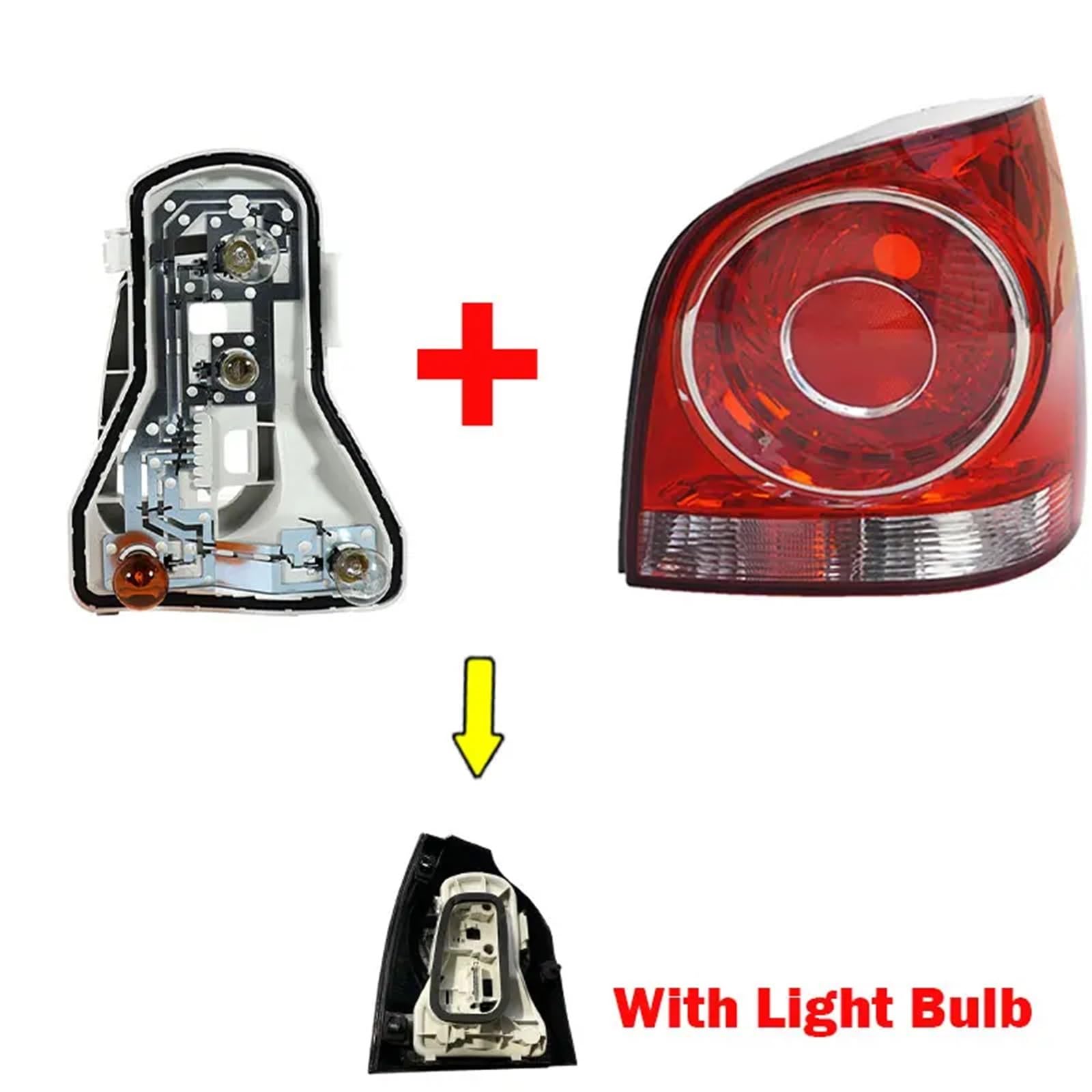 Nebelscheinwerfer, kompatibel mit VW Polo 2006 2007 2008 2009 2010, Rücklicht, Heckstoßstange, Bremslicht, Nebelscheinwerfer, Rücklicht, Automontage mit Glühbirnen(Red Only Right) von NTOLAMPIX