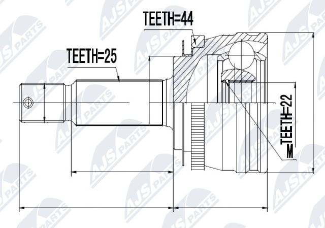 Gelenksatz, Antriebswelle Vorderachse getriebeseitig NTY NPZ-HY-540 von NTY