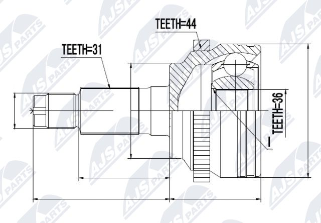 Gelenksatz, Antriebswelle Vorderachse getriebeseitig NTY NPZ-MZ-053 von NTY