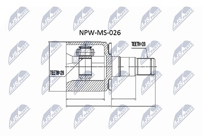Nty Gelenksatz, Antriebswelle [Hersteller-Nr. NPW-MS-026] für Mitsubishi von NTY
