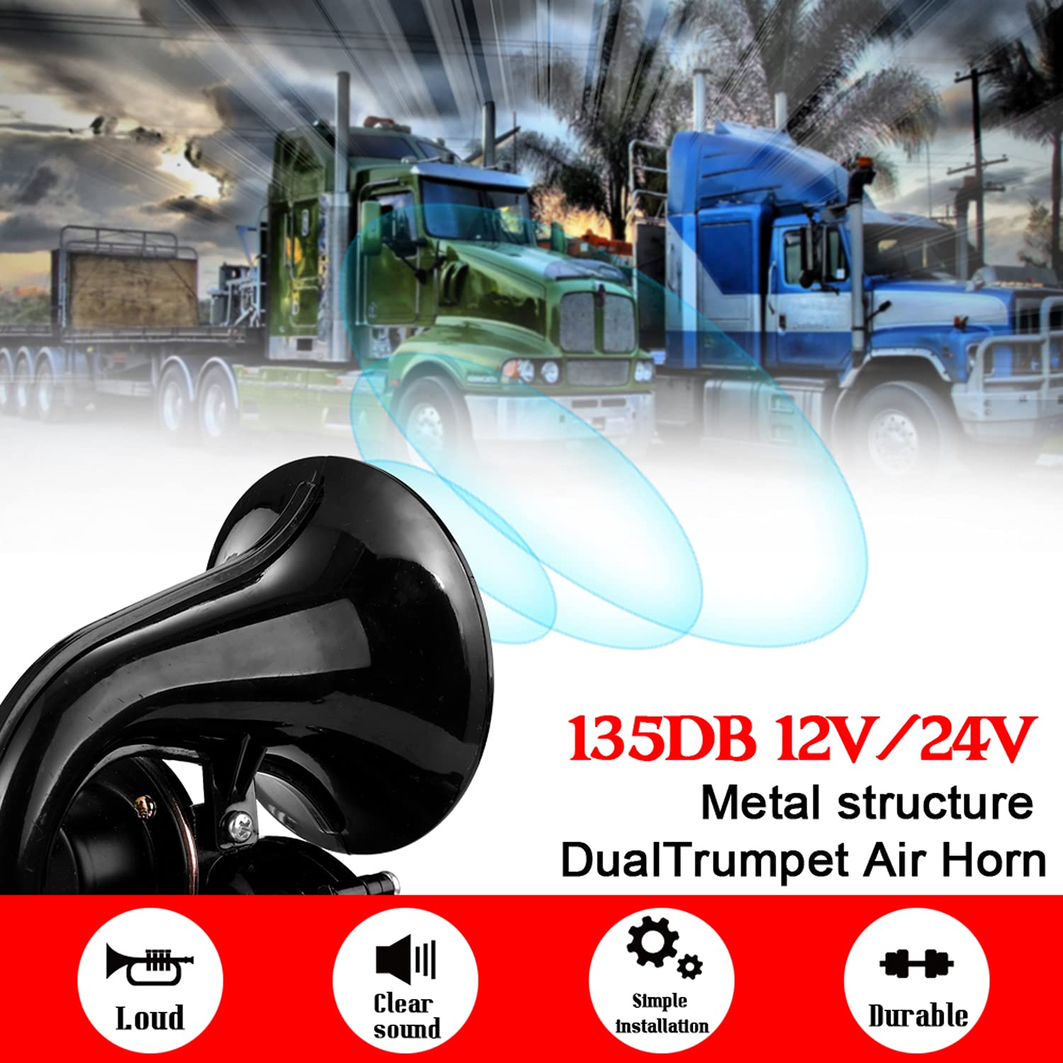 LAUTER 135DB LKW Druckluft Hupe 12/24V Superlaute Trompeten-Hupe mit elektrischem Ventil Flach für Auto Fahrzeuge LKWs LAUTER 135DB LKW Druckluft Hupe 12/24V Superlaute Trompeten-Hupe mit elektrischem Ventil Flach für Auto Fahrzeuge LKWs von NUMNBE