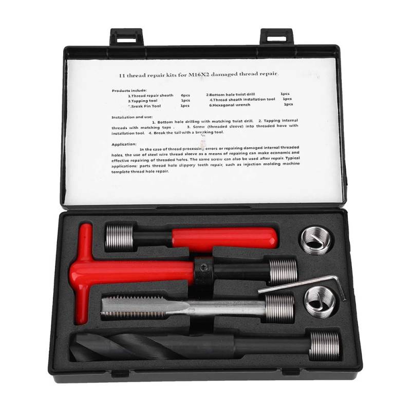 NUMNBE 11pcs Gewinde Reparaturkit Edelstahl Twisted Bohrer Tippschlüsselgewinde Einsatzwerkzeug M16X2 von NUMNBE