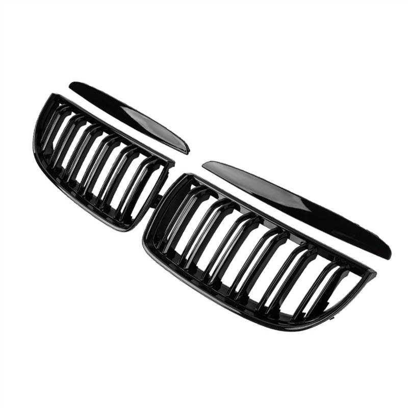 NUOSDEX Nieren Schwarz Kühlergrill Kompatibel Mit 3er E90 E91 2005 2006 2007 2008 Mattglanz Schwarz Frontstoßstange Nierengrill Grill Haube Mesh Doppellinie(Gloss Black) von NUOSDEX