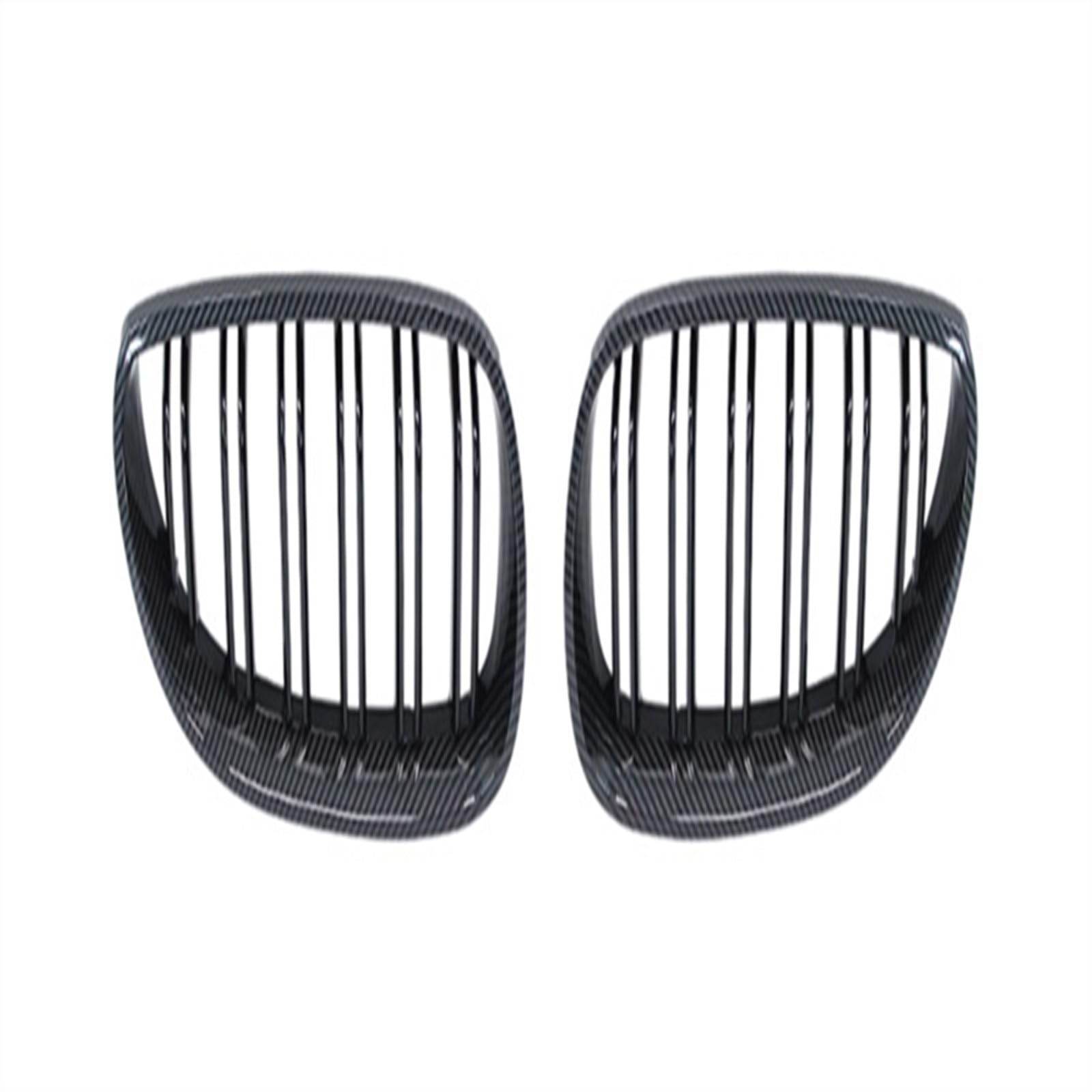 NUOSDEX Nieren Schwarz Kühlergrill Kompatibel Mit 5er E60 E61 Für M5 2003 2004 2005 2006 2007 2008 2009 Auto Frontstoßstangengrill Nieren-Doppellamellengitter(Double Line Carbon) von NUOSDEX