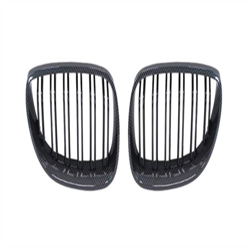 NUOSDEX Nieren Schwarz Kühlergrill Kompatibel Mit 5er E60 E61 Für M5 2003 2004 2005 2006 2007 2008 2009 Auto Frontstoßstangengrill Nieren-Doppellamellengitter(Double Line Carbon) von NUOSDEX