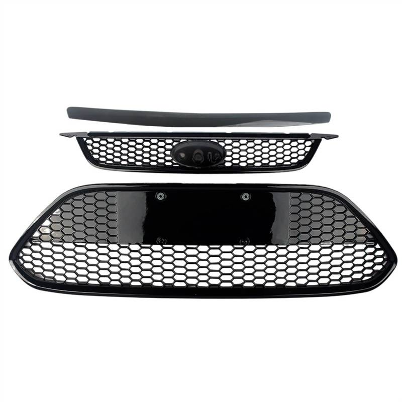 NUOSDEX Nieren Schwarz Kühlergrill Kompatibel Mit Ford Für Focus 2009 2010 2011 2012 2013 2014 2015 Auto Oberen Unteren Gitter Stoßstange Waben Front Abdeckung Trim Ersatz von NUOSDEX
